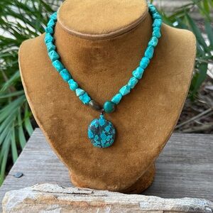Turquoise Beaded Necklace with Sterling Silver Ends and Clasp